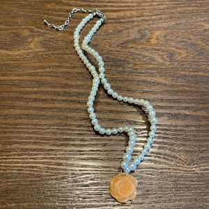 Mid Length Pearl and Peach Rose Adjustable Necklace ONE OF A KIND HANDMADE NWOT